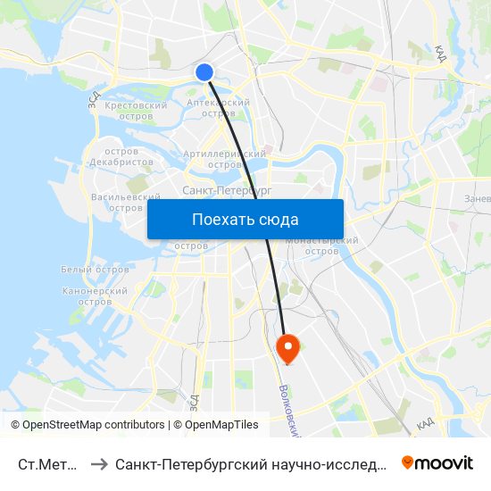 Ст.Метро Чёрная Речка to Санкт-Петербургский научно-исследовательский институт скорой помощи имени И. И. Джанелидзе map