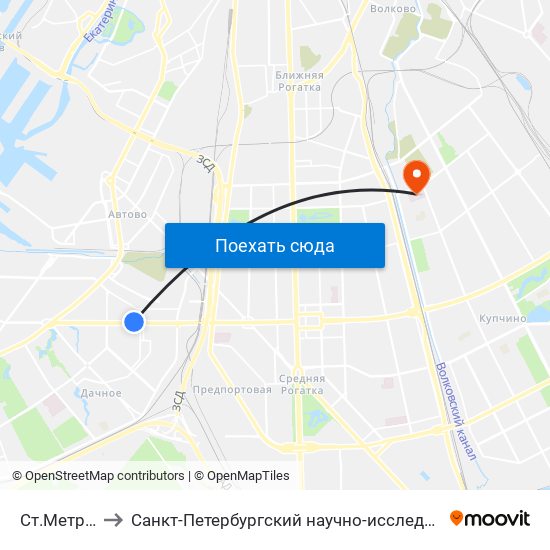 Ст.Метро Ленинский Пр. to Санкт-Петербургский научно-исследовательский институт скорой помощи имени И. И. Джанелидзе map
