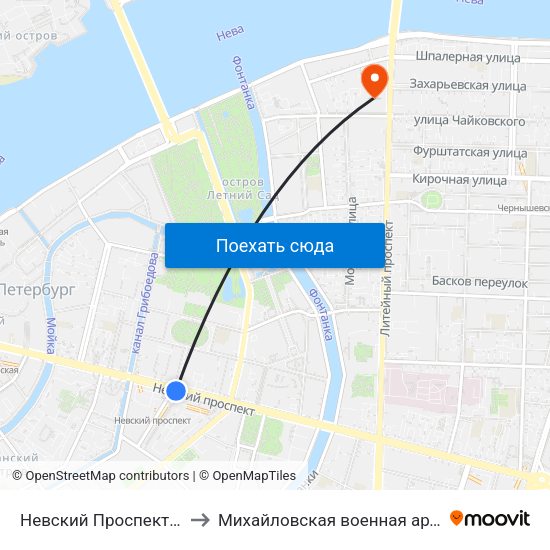 Невский Проспект (Nevskiy Prospekt) to Михайловская военная артиллерийская академия map