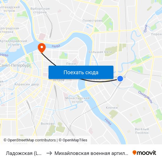 Ладожская (Ladozhskaya) to Михайловская военная артиллерийская академия map