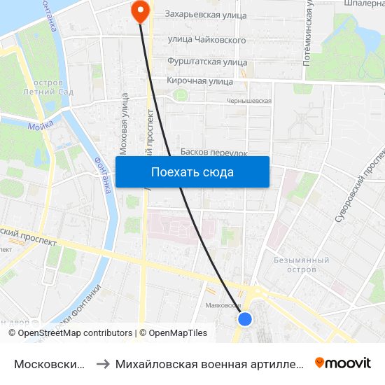 Московский Вокзал to Михайловская военная артиллерийская академия map