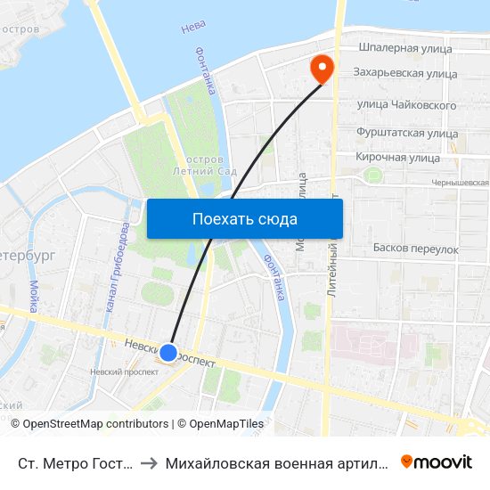 Ст. Метро Гостиный Двор to Михайловская военная артиллерийская академия map