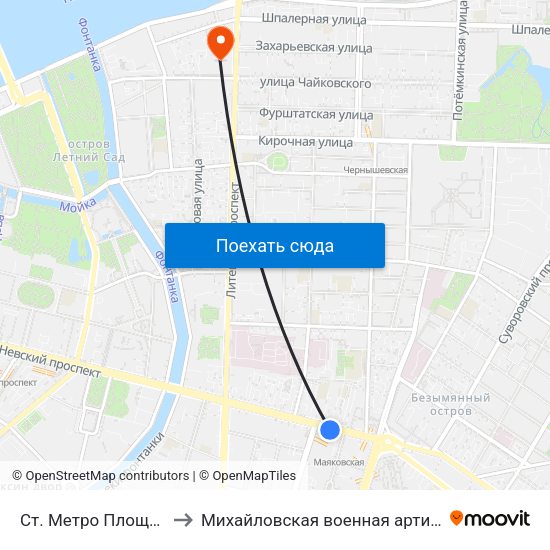 Ст. Метро Площадь Восстания to Михайловская военная артиллерийская академия map