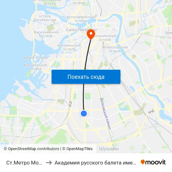 Ст.Метро Московская to Академия русского балета имени А. Я. Вагановой map