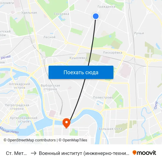 Ст. Метро Академическая to Военный институт (инженерно-технический) Военной академии материально-технического обеспечения map