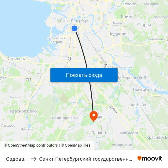 Садовая (Sadovaya) to Санкт-Петербургский государственный аграрный университет, 6-ой учебный корпус map