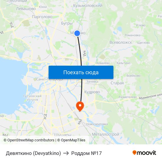 Девяткино (Devyatkino) to Роддом №17 map