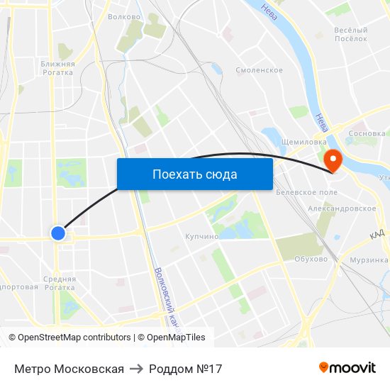 Метро Московская to Роддом №17 map