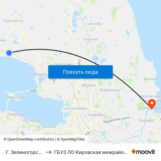 Г. Зеленогорск Вокзал (Высадки И Посадки Нет) to ГБУЗ ЛО Кировская межрайонная больница, Шлиссельбургская городская больница, стационар map