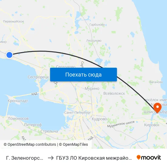 Г. Зеленогорск Вокзал (Высадки И Посадки Нет) to ГБУЗ ЛО Кировская межрайонная больница, Шлиссельбургская городская больница, стационар map