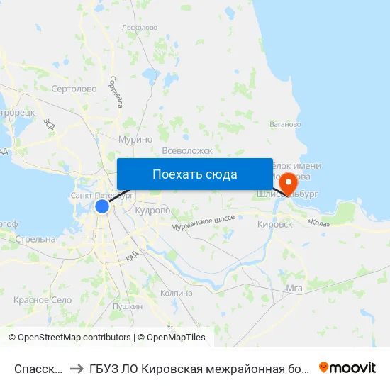 Спасская (Spasskaya) to ГБУЗ ЛО Кировская межрайонная больница, Шлиссельбургская городская больница, стационар map