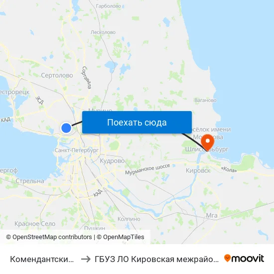 Комендантский Проспект (Komendantskiy Prospekt) to ГБУЗ ЛО Кировская межрайонная больница, Шлиссельбургская городская больница, стационар map
