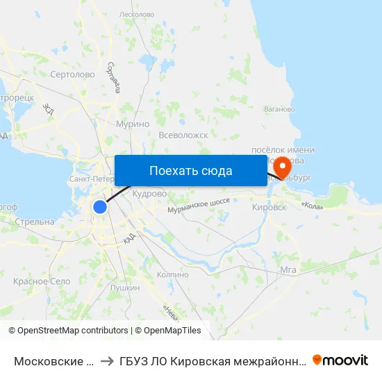 Московские Ворота (Moskovskiye Vorota) to ГБУЗ ЛО Кировская межрайонная больница, Шлиссельбургская городская больница, стационар map