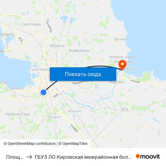 Площадь Победы to ГБУЗ ЛО Кировская межрайонная больница, Шлиссельбургская городская больница, стационар map