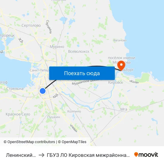 Ленинский Пр. Уг. Варшавской Ул. to ГБУЗ ЛО Кировская межрайонная больница, Шлиссельбургская городская больница, стационар map