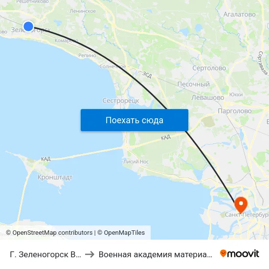 Г. Зеленогорск Вокзал (Высадки И Посадки Нет) to Военная академия материально-технического обеспечения имени А. В. Хрулёва map