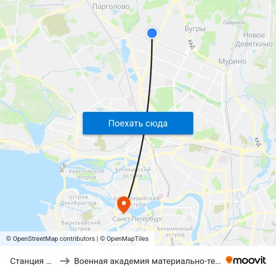 Станция Метро «Парнас» to Военная академия материально-технического обеспечения имени А. В. Хрулёва map