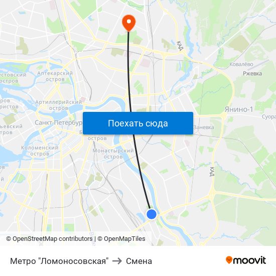 Метро "Ломоносовская" to Смена map