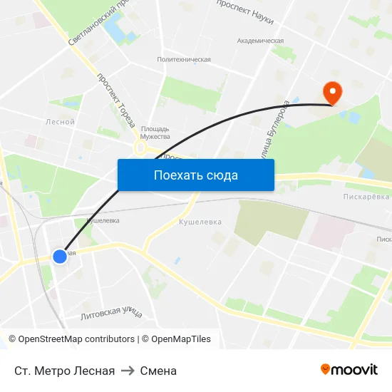 Ст. Метро Лесная to Смена map