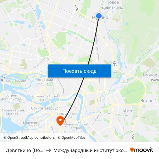 Девяткино (Devyatkino) to Международный институт экономики и права map