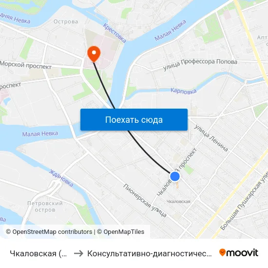 Чкаловская (Chkalovskaya) to Консультативно-диагностический центр с поликлиникой map