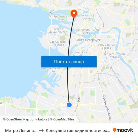 Метро Ленинский Проспект to Консультативно-диагностический центр с поликлиникой map