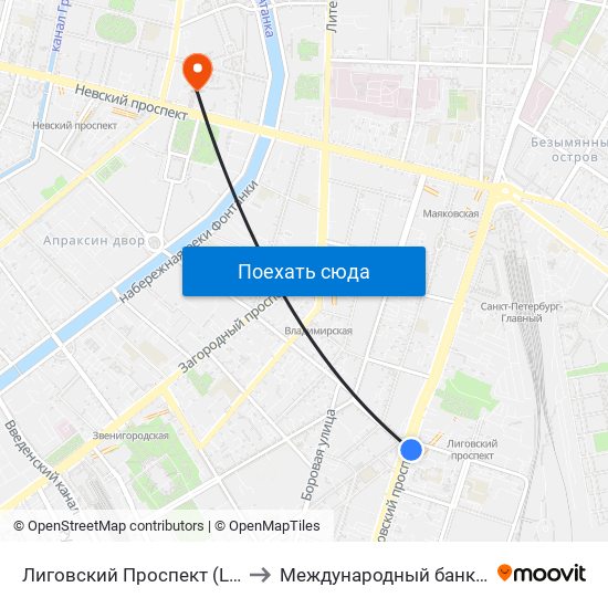Лиговский Проспект (Ligovsky Prospekt) to Международный банковский институт map