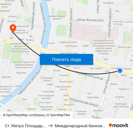 Ст. Метро Площадь Восстания to Международный банковский институт map