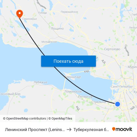 Ленинский Проспект (Leninsky Prospekt) to Туберкулезная больница map