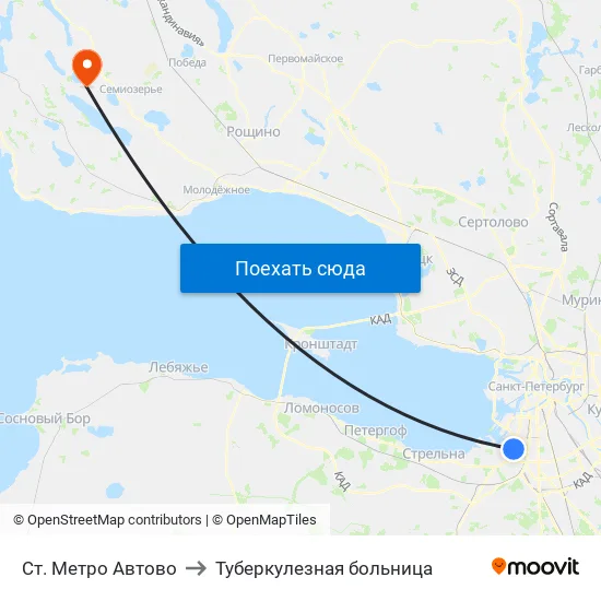 Ст. Метро Автово to Туберкулезная больница map