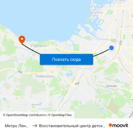 Метро Ленинский Проспект to Восстановительный центр детской ортопедии и травматологии «Огонёк» map