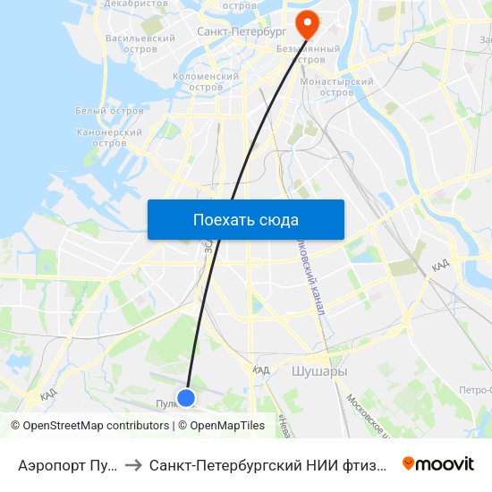 Аэропорт Пулково 1 to Санкт-Петербургский НИИ фтизиопульмонологии map