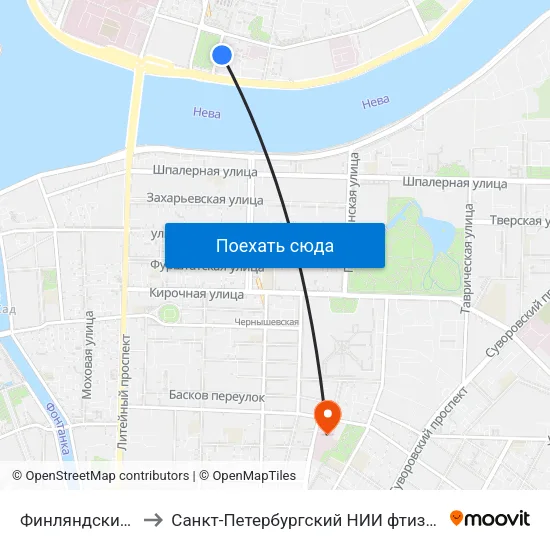 Финляндский Вокзал to Санкт-Петербургский НИИ фтизиопульмонологии map