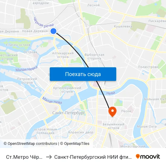 Ст.Метро Чёрная Речка to Санкт-Петербургский НИИ фтизиопульмонологии map