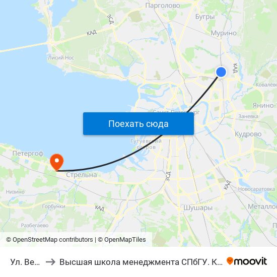 Из Ул. Верности в Высшая школа менеджмента СПбГУ. Кампус ""Михайловская ...