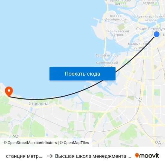 станция метро Невский Проспект to Высшая школа менеджмента СПбГУ. Кампус ""Михайловская дача"" map