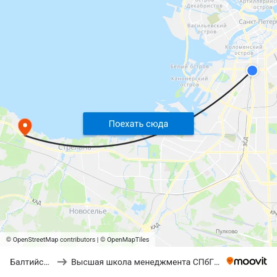 Балтийский Вокзал to Высшая школа менеджмента СПбГУ. Кампус ""Михайловская дача"" map