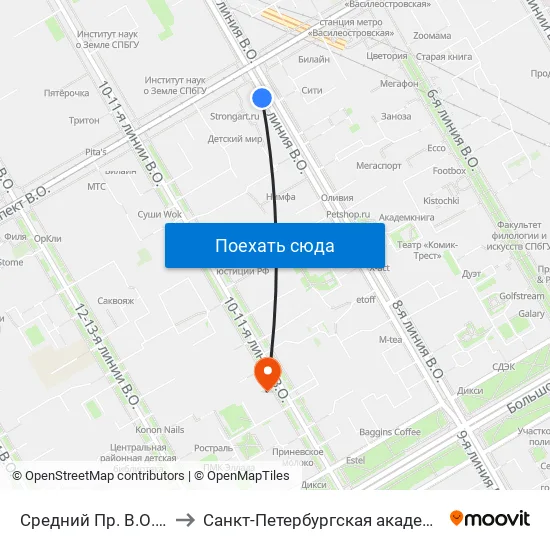 Средний Пр. В.О. По 9-Й Линии В.О. to Санкт-Петербургская академия Следственного комитета map