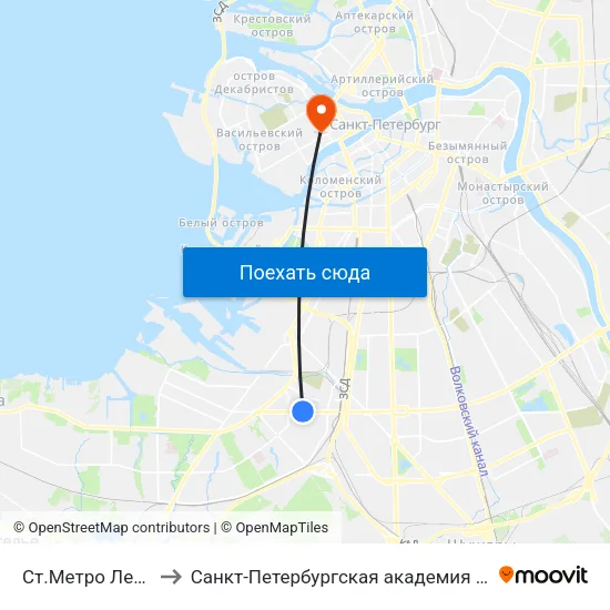 Ст.Метро Ленинский Пр. to Санкт-Петербургская академия Следственного комитета map