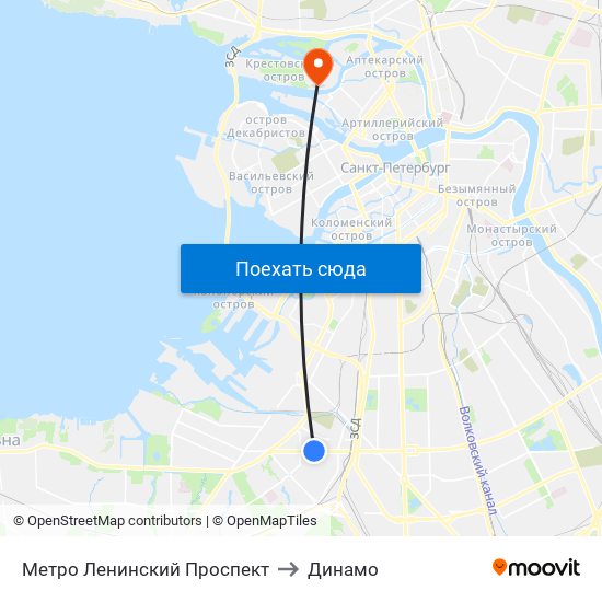 Метро Ленинский Проспект to Динамо map