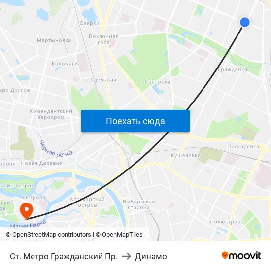Ст. Метро Гражданский Пр. to Динамо map