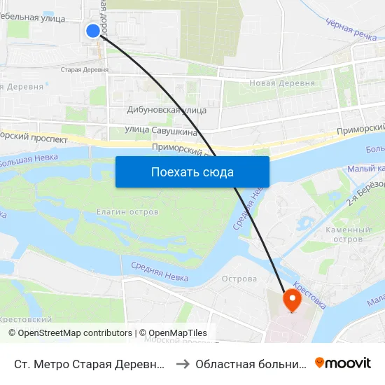Ст. Метро Старая Деревня Посадка to Областная больница №31 map