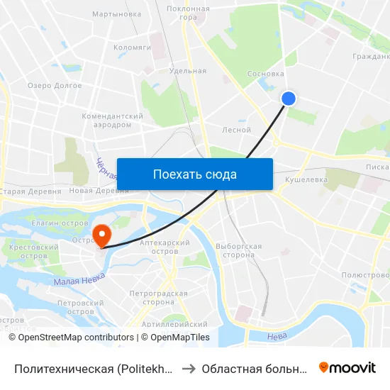 Политехническая (Politekhnicheskaya) to Областная больница №31 map