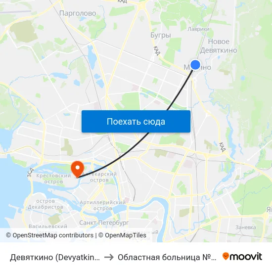 Девяткино (Devyatkino) to Областная больница №31 map