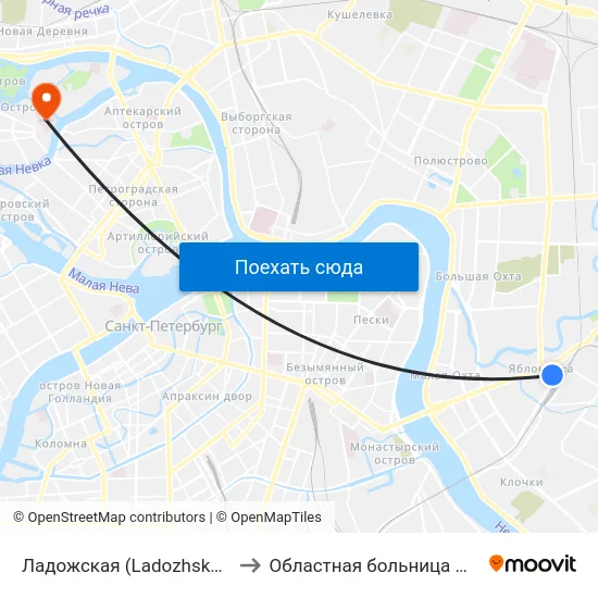Ладожская (Ladozhskaya) to Областная больница №31 map