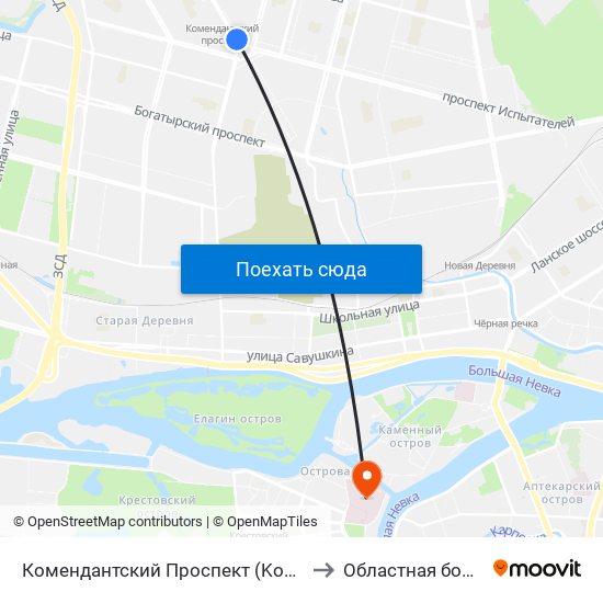 Комендантский Проспект (Komendantskiy Prospekt) to Областная больница №31 map