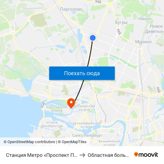 Станция Метро «Проспект Просвещения» to Областная больница №31 map