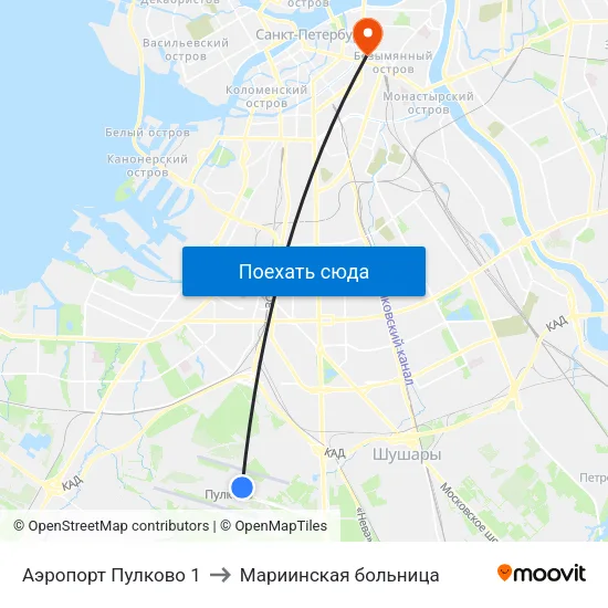 Аэропорт Пулково 1 to Мариинская больница map