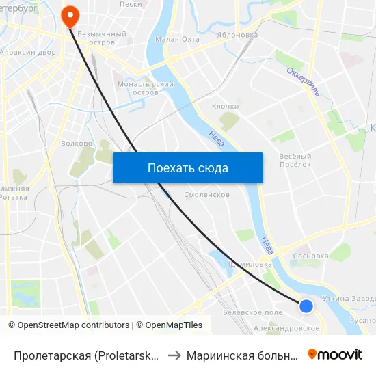 Пролетарская (Proletarskaya) to Мариинская больница map