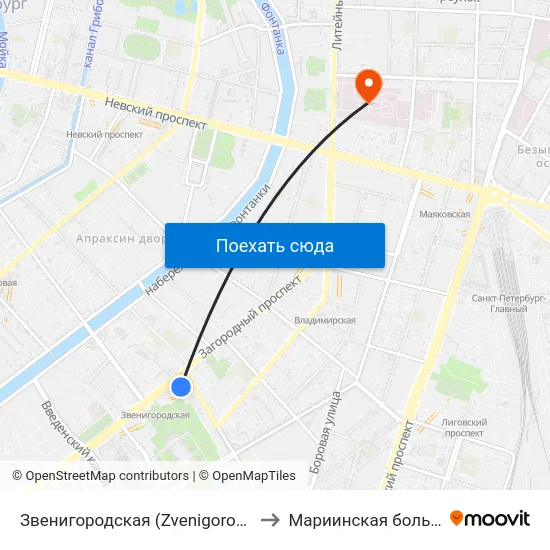 Звенигородская (Zvenigorodskaya) to Мариинская больница map